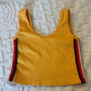 Yellow cropped tank top with colored striped sides